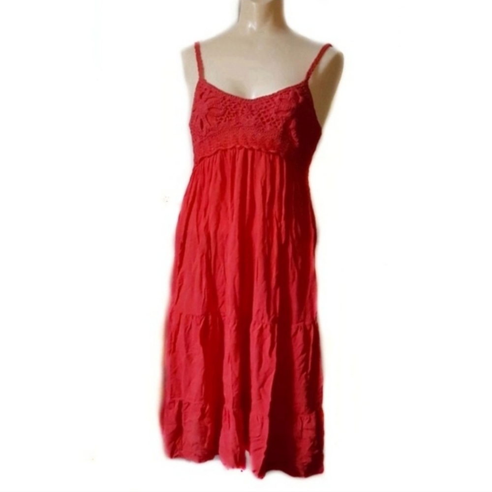 Red Crochet Top Summer Beach/Resort Dress-Baithing Suit Cover-S